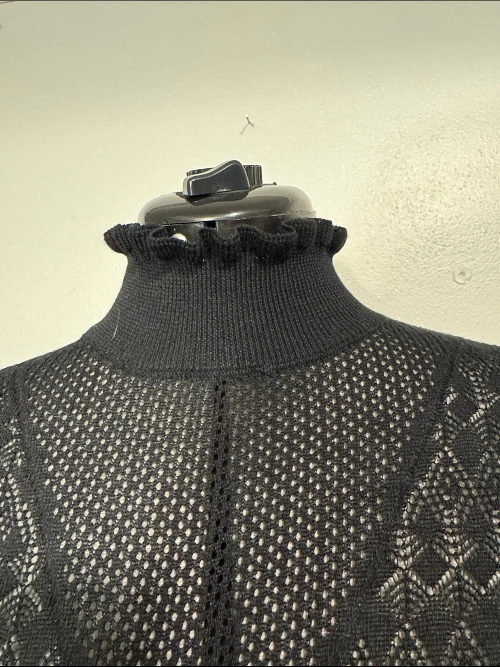 Zara Black Lace Knit Mock Ruffle Neck Long Sleeve Top